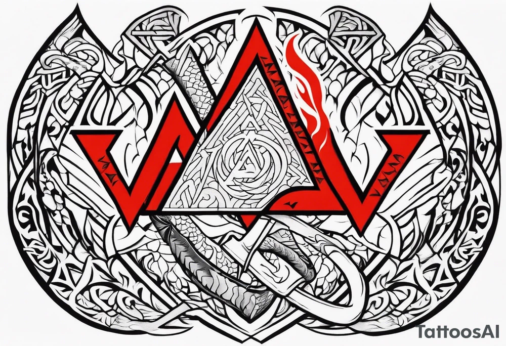 Valhalla sword shield dragon axe Valknut fire tattoo idea Valhalla sword shield dragon axe Valknut fire tattoo idea