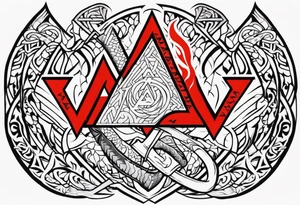 Valhalla sword shield dragon axe Valknut fire tattoo idea
