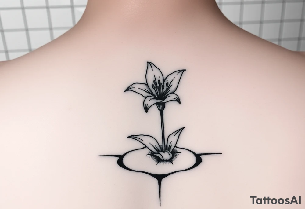 bathroom floor with lily coming up out of tile floor tattoo idea