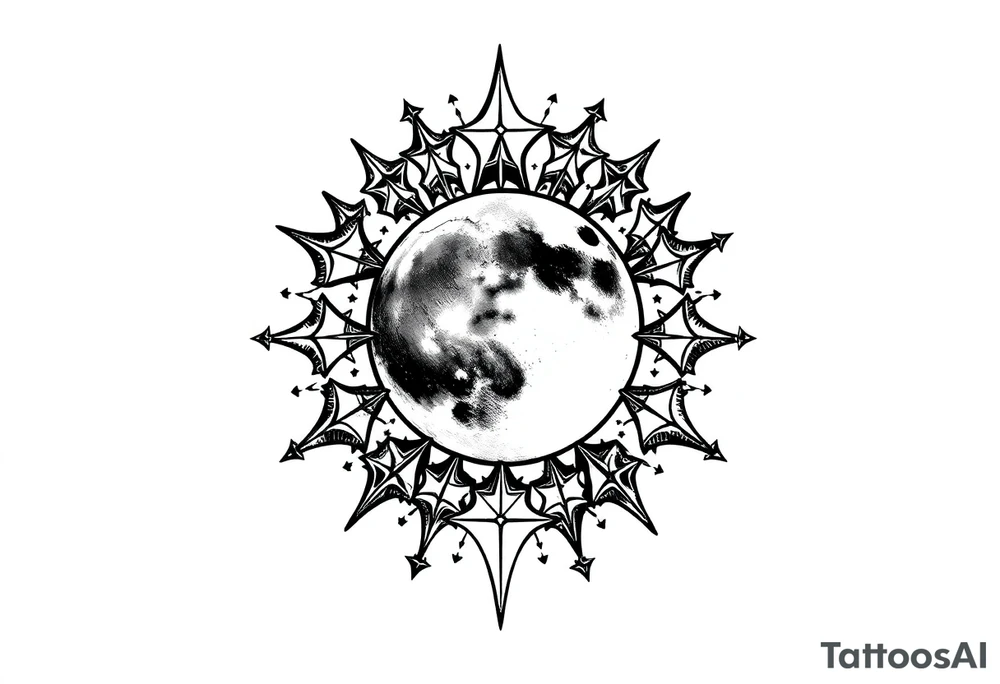 1x10^23 surrounded by cascade of stars and moon tattoo idea