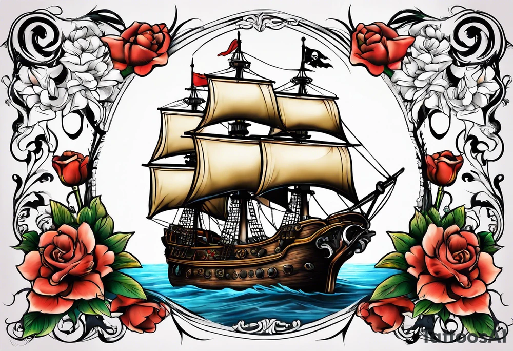 Ship pirate, flower tattoo idea
