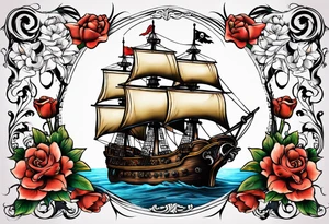 Ship pirate, flower tattoo idea