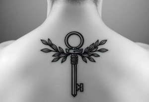 A metal key with olive branches around it tattoo idea