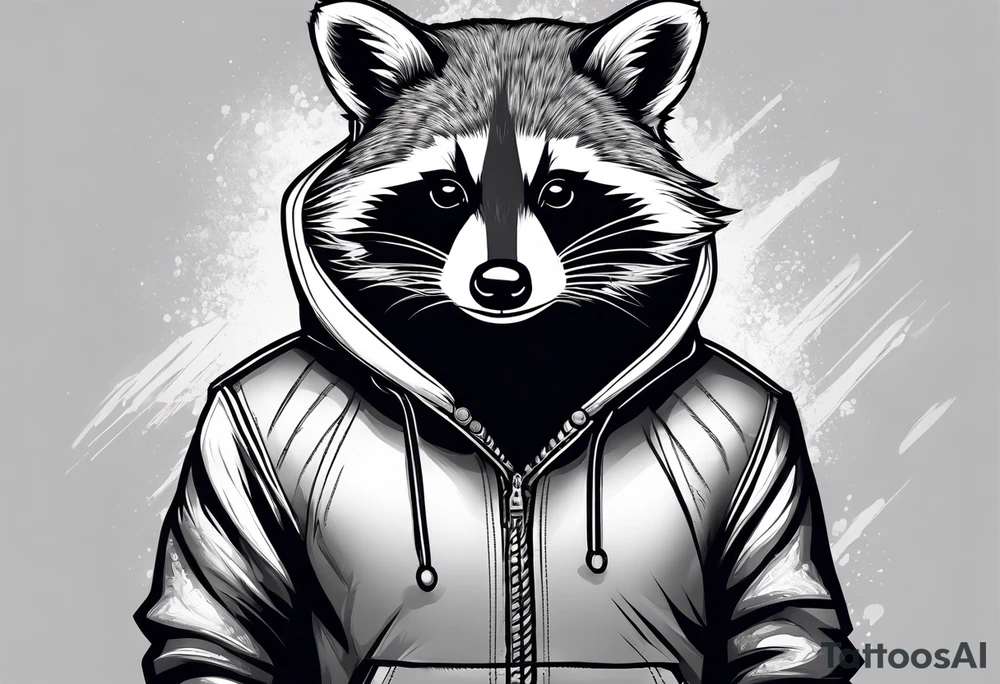 raccoon wearing a Superman hoodie tattoo idea