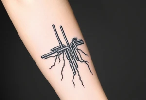 vertical System of thin pipes that transitions outwards of sides and end into thick, widespread 
veins of forearm tattoo idea