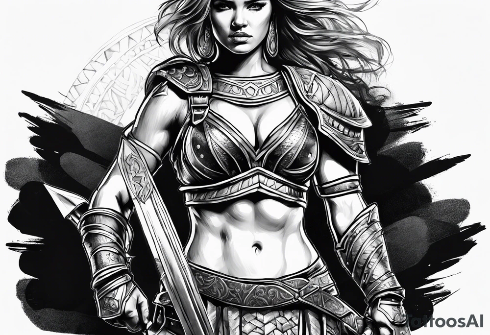 Female gladiator full body tattoo idea