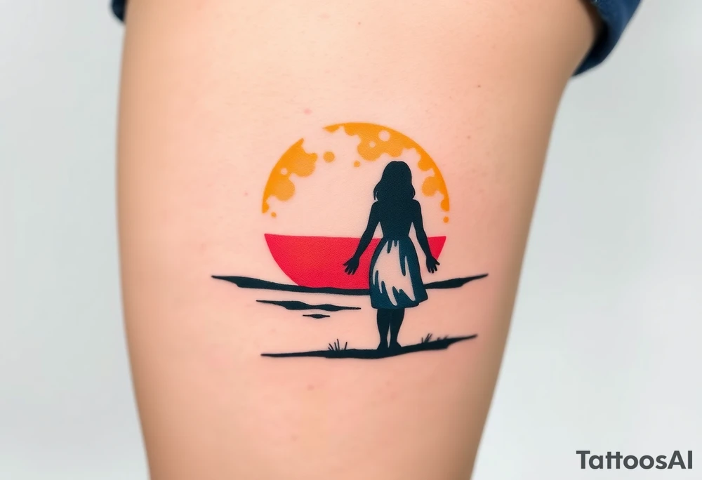 A soft watercolor sunset with two silhouetted figures holding hands, symbolizing a lifetime of love and support tattoo idea
