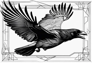 outline with straight lines of a flying raven, without grafik inside tattoo idea