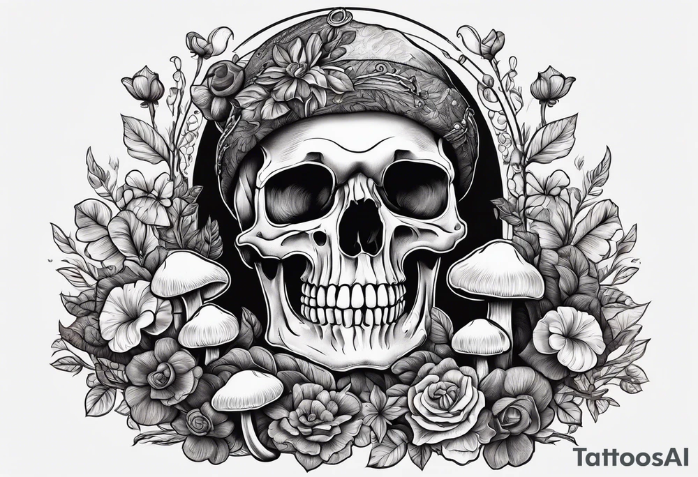 skeleton with mushrooms growing out of it tattoo idea