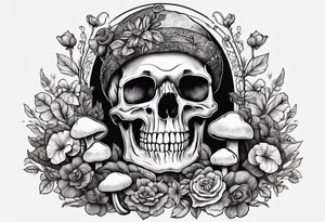 skeleton with mushrooms growing out of it tattoo idea