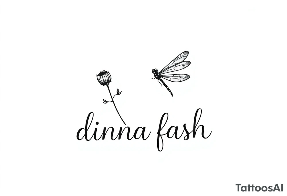 minimaliste thistle with dragonfly text : dinna fash tattoo idea