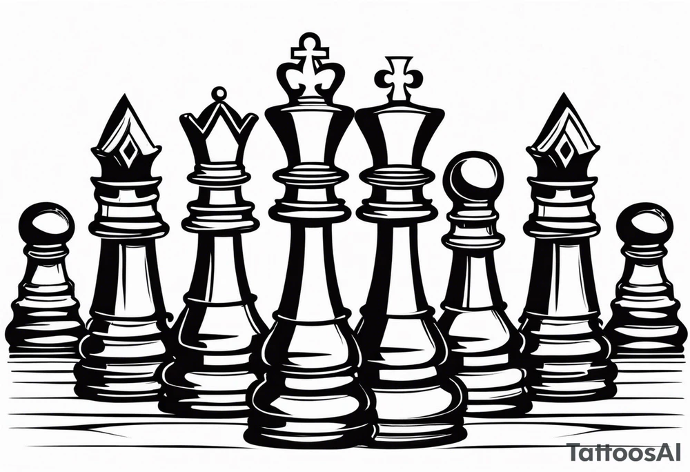 narrow rectangle strip made of chess queens and pawns holding hands tattoo idea
