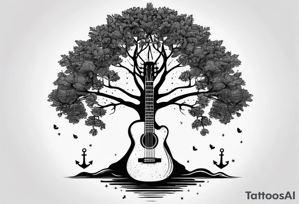 overall tree is with the middle its a guitar neck and the bottom is an anchor tattoo idea