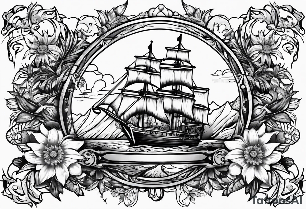 captain’s bar with edelweiss flower accents tattoo idea