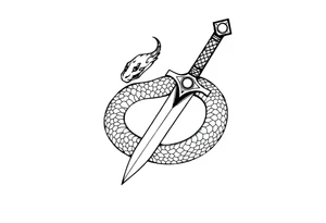 mystical snake coiled around an ancient dagger with jeweled hilt tattoo idea