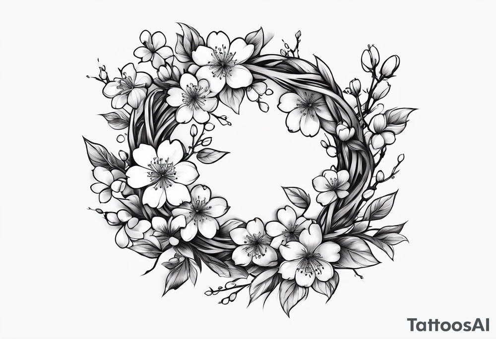 Wreath of cherry blossoms tattoo idea
