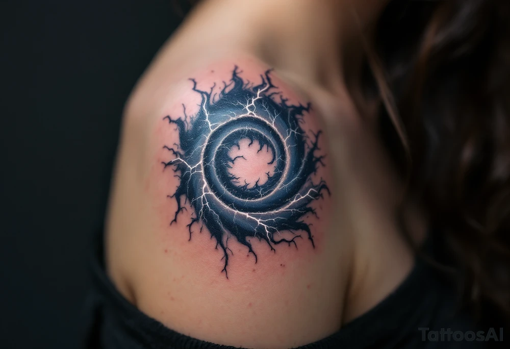 A stormy spiral in navy and slate gray with lightning-like cracks of white. tattoo idea