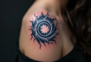 A stormy spiral in navy and slate gray with lightning-like cracks of white. tattoo idea