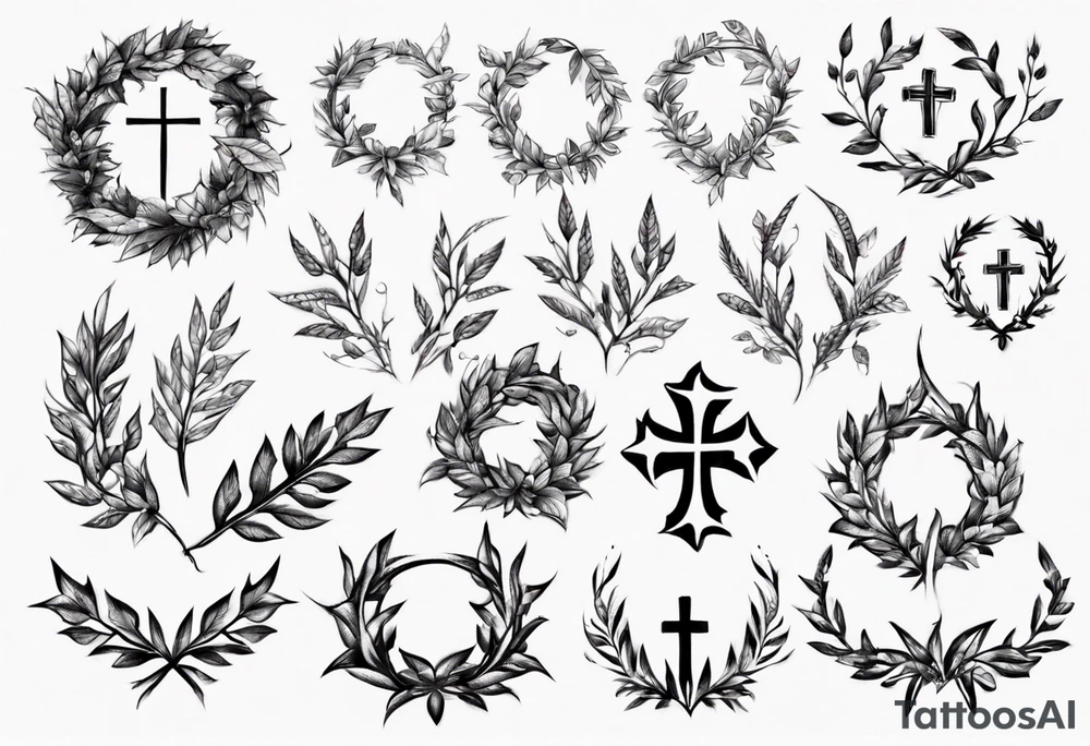 Cross wreath leaves tattoo idea