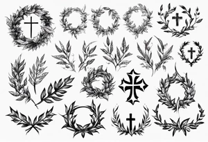 Cross wreath leaves tattoo idea