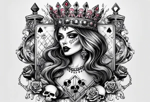 Zombie Queen of diamonds add skulls tattoo idea