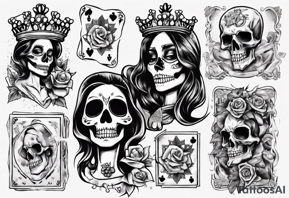 santa la muerta with money and crown
on the card tattoo idea