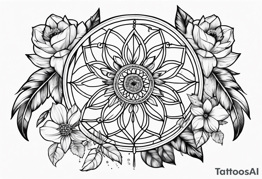Dream catcher with flowers tattoo idea