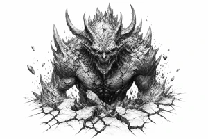 Ancient earth demon emerging from cracked, stony ground. tattoo idea