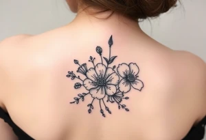 vintage bouquet of wild hibiscus
 and meadow flowers with morning dew tattoo idea