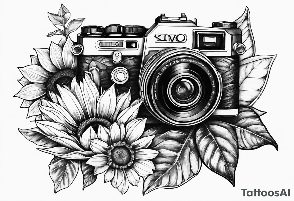 sunflower, camera, fish, flower rose tattoo idea