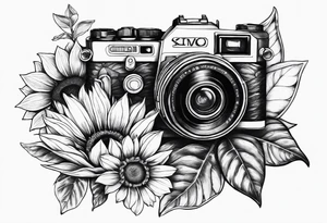 sunflower, camera, fish, flower rose tattoo idea