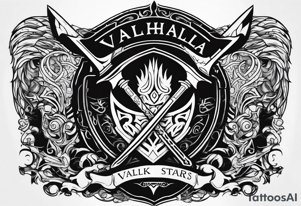 Valhalla Stairs sword shield axe tattoo idea