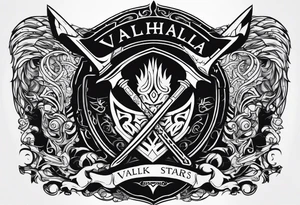 Valhalla Stairs sword shield axe tattoo idea