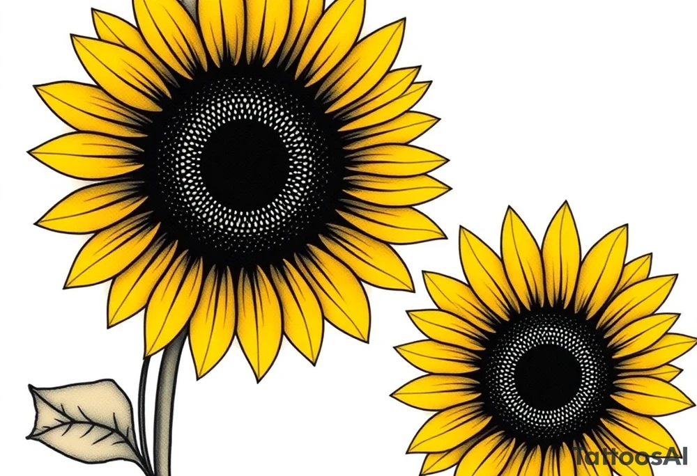 A minimalist sunflower tattoo that represents a shattered and betrayed gemini woman who fought hard throughout this year. With colors yellow and black. Make it unique and rare. Without leaves and stem. Simple but elegant. Cute and catchy tattoo idea