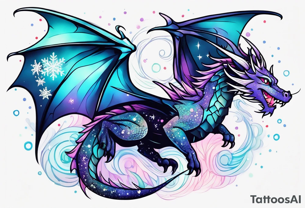 Constellation, kawaii dragon, snowflake tattoo idea
