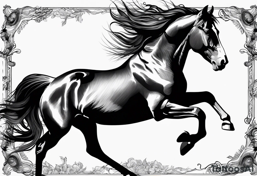 Mustang horse running along blood stomping tattoo idea Mustang horse running along blood stomping tattoo idea