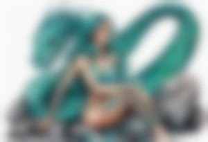 A sea serpent woman hybrid covered in turquois scales sitting on rocks by the ocean tattoo idea