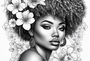 Afro art, cherry blossom tattoo idea