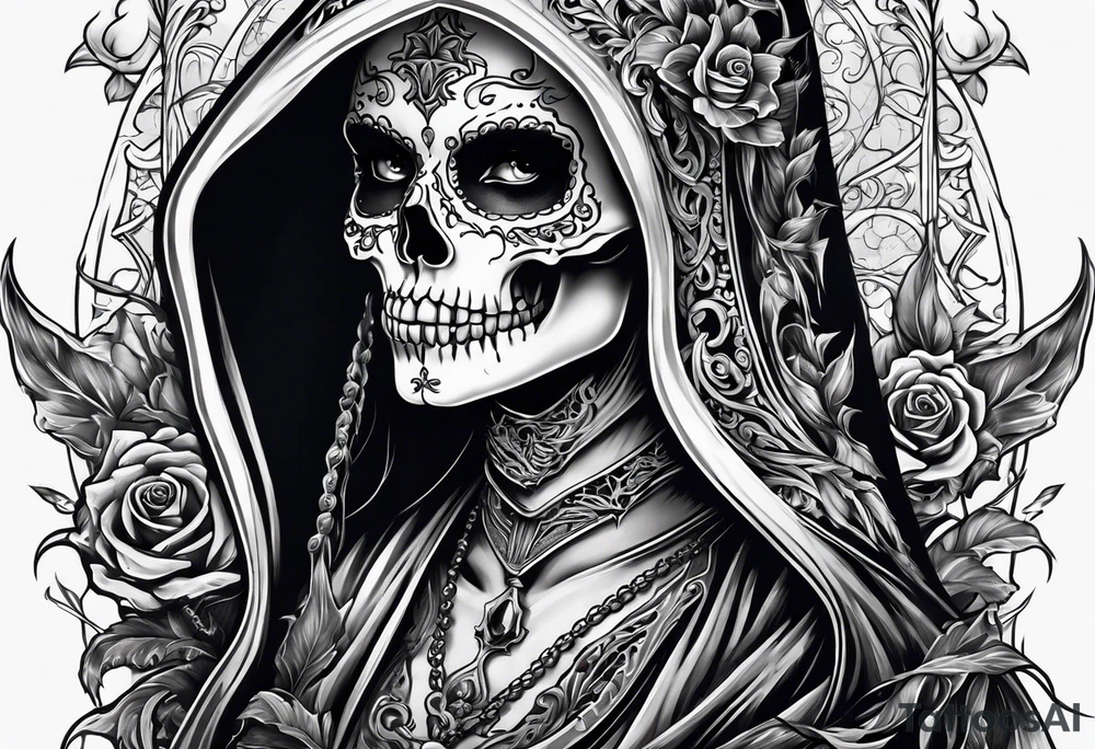 lady skeleton grim reaper devil tattoo idea