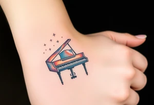 dreamy piano under the stars tattoo idea