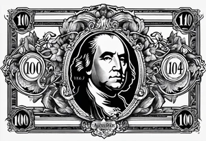 The year 1974 on a 100 dollar bill tattoo idea