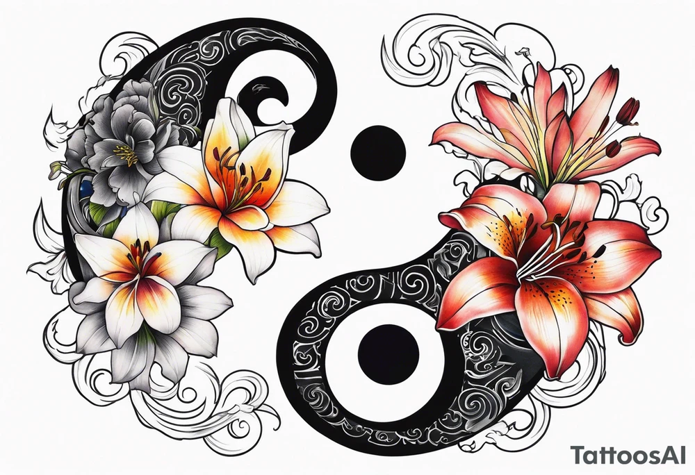 Half of Yin Yang incorporated 
Lilies tattoo idea
