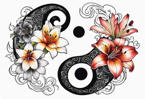 Half of Yin Yang incorporated 
Lilies tattoo idea