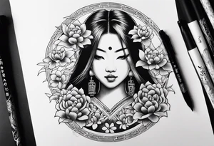 Chinese lettering next to a Japanese  charm tattoo idea