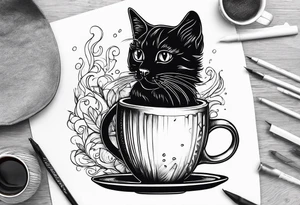 Cat coming out of coffee mug tattoo idea