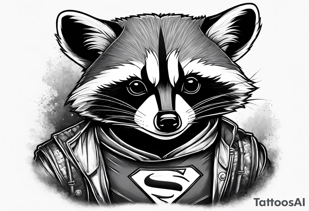 raccoon wearing a Superman t-shirt tattoo idea