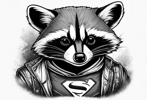 raccoon wearing a Superman t-shirt tattoo idea