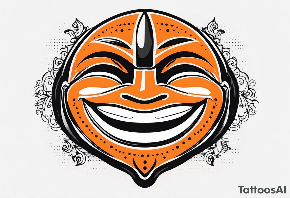 Laughing mask that is orange and black simplistic tattoo idea