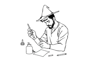 Young guy is exploring witch supplies, tools, equipment tattoo idea