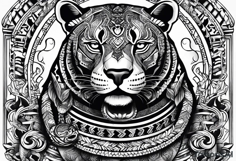 aztec black jaguar with snake tattoo idea